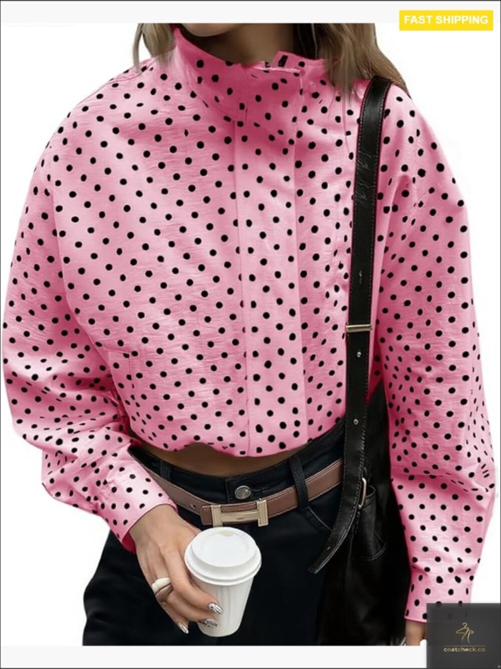 Oversized Zip Up Cropped Jacket Polka Dot Lightweight Trendy Spring Casual Coat